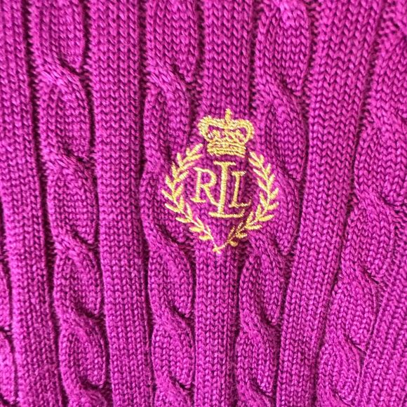 Lauren Ralph Lauren Mulberry Purple Full Zip Cotton Cable Cardigan Sweater Sz XL - Picture 5 of 13